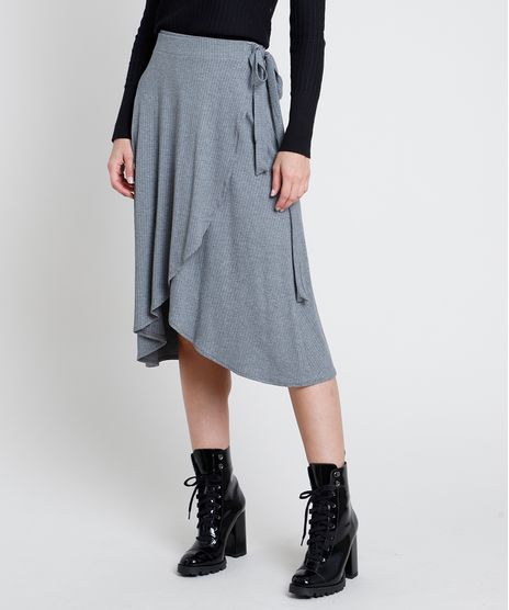 Saia-Feminina-Midi-Envelope-Canelada-Cinza-Mescla-Escuro-9899141-Cinza_Mescla_Escuro_1