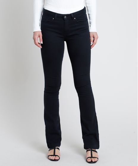 Calca-de-Sarja-Feminina-Boot-Cut-Cintura-Media-Preta-9864571-Preto_1
