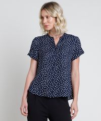 Camisa-Feminina-Estampada-de-Poa-com-Martingale-Manga-Curta-Azul-Marinho-9822190-Azul_Marinho_1