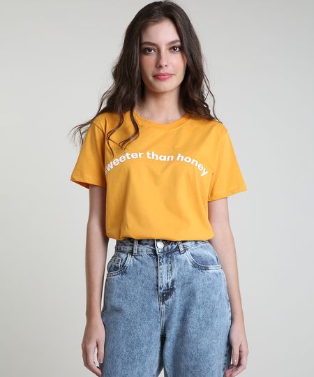 T-Shirt-Feminina-Mindset--Sweeter-Than-Honey--Manga-Curta-Decote-Redondo-Mostarda-9937836-Mostarda_1