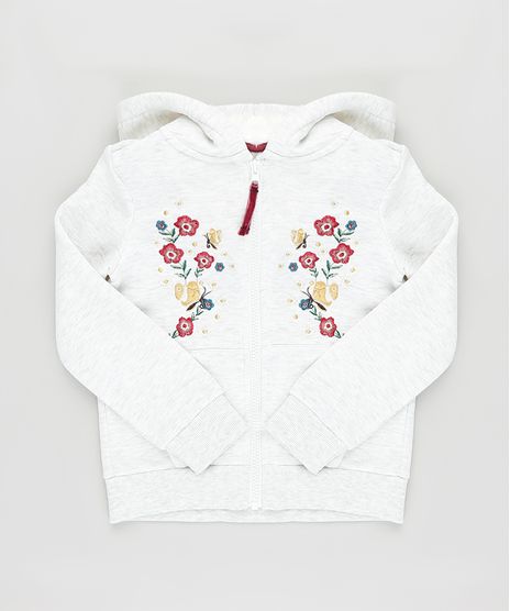 Blusao-Infantil-em-Moletom-Felpado-com-Bordado-Floral-e-Capuz-Cinza-Mescla-Claro-9798200-Cinza_Mescla_Claro_1