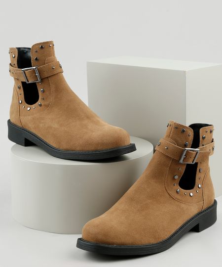 Bota-Feminina-Oneself-Cano-Curto-Bico-Redondo-com-Vazado-e-Tachas-Caramelo-9919091-Caramelo_1
