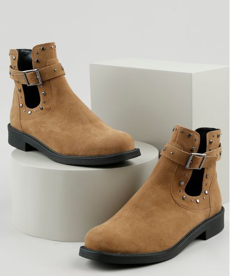 Bota-Feminina-Oneself-Cano-Curto-Bico-Redondo-com-Vazado-e-Tachas-Caramelo-9919091-Caramelo_1
