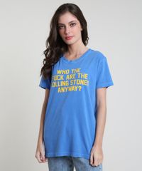 T-Shirt-Feminina-Mindset--Who-Are-the-Rolling-Stones-Anyway---Manga-Curta-Decote-Redondo-Azul-9937830-Azul_4