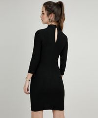 Vestido-Feminino-com-Lurex-Manga-3-4-Gola-Alta-Preto-9902051-Preto_2