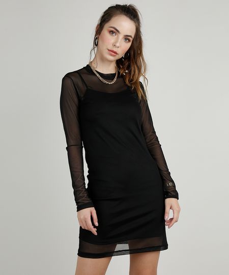 vestido tule preto curto