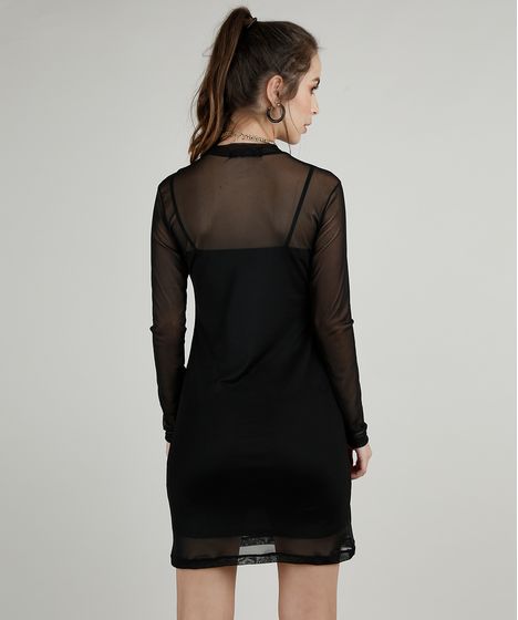 vestido de tule preto curto