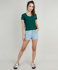 Blusa-Feminina-Basica-Flame-Manga-Curta-Decote-V-Verde-Escuro-8525926-Verde_Escuro_3