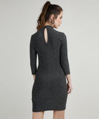 Vestido-Feminino-com-Lurex-Manga-3-4-Gola-Alta-Prateado-9902051-Prateado_2