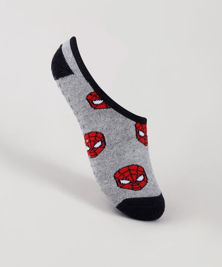Meia-Infantil-Sapatilha-Homem-Aranha-Estampada-Atoalhada-Cinza-Mescla-9932601-Cinza_Mescla_1