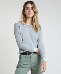 Sueter-Feminino-em-Trico-com-Listras-Decote-Redondo-Cinza-Mescla-9793676-Cinza_Mescla_1