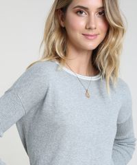 Sueter-Feminino-em-Trico-com-Listras-Decote-Redondo-Cinza-Mescla-9793676-Cinza_Mescla_4