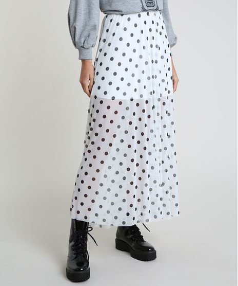Saia-Feminina-Midi-em-Tule-Estampada-de-Poa-Branca-9909906-Branco_1