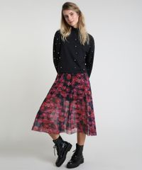 Saia-Feminina-Midi-em-Tule-Estampada-Floral-Preta-9892605-Preto_3