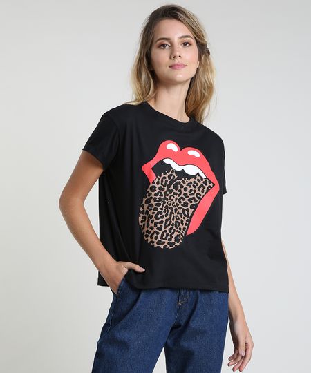 Blusa-Feminina-de-Banda-The-Rolling-Stones-Animal-Print-Onca-Manga-Curta-Decote-Redondo-Preta-9894319-Preto_1