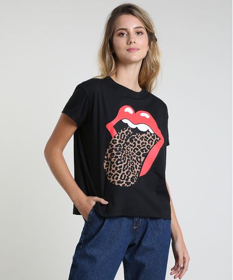 Blusa-Feminina-de-Banda-The-Rolling-Stones-Animal-Print-Onca-Manga-Curta-Decote-Redondo-Preta-9894319-Preto_1