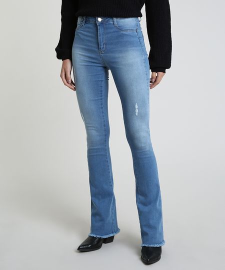 calça flare jeans azul claro