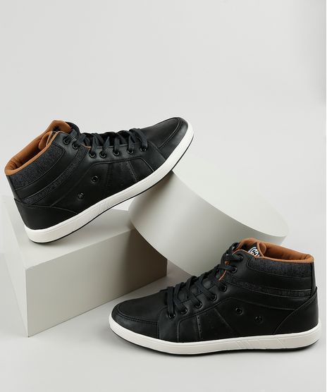 Tenis-Masculino-Ollie-Cano-Alto-com-Recortes-em-Jeans-Preto-9904663-Preto_1