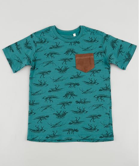 Camiseta-Infantil-Estampada-de-Dinossauros-com-Bolso-em-Suede-Manga-Curta-Verde-9876157-Verde_1