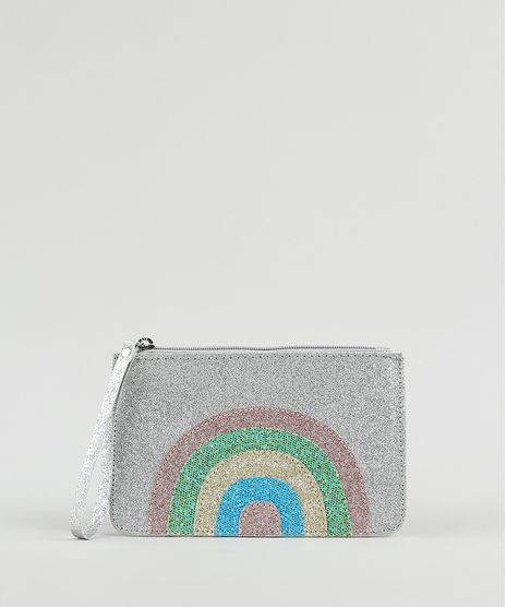 Carteira-Feminina-Arco-Iris-com-Glitter-e-Alca-de-Mao-Prateada-9901235-Prateada_1