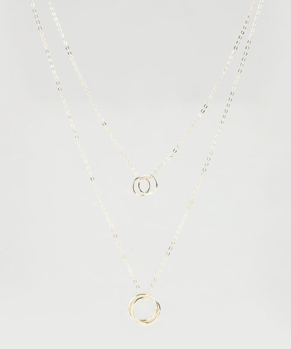Colar Feminino Duplo Folheado com Argolas Dourado
