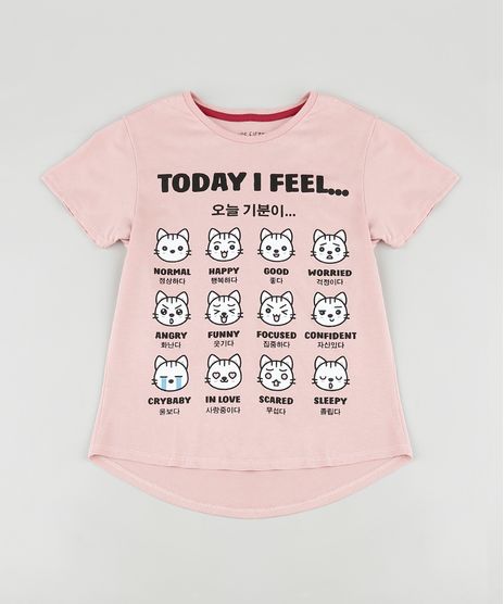 Blusa-Infantil-Gatinhos--Today-I-Feel-----Manga-Curta-Rose-9888008-Rose_1