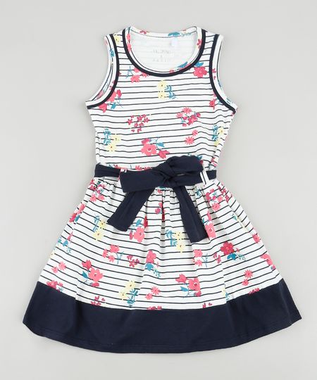 Vestido-Infantil-Listrado-Floral-com-Faixa-para-Amarrar-Sem-Manga-Off-White-9916423-Off_White_1