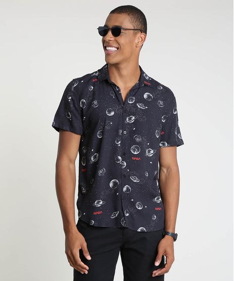 Camisa-Masculina-Tradicional-Estampada-NASA-Manga-Curta-Preta-9887566-Preto_1