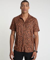 Camisa-Masculina-Tradicional-Estampada-Animal-Print-Onca-Manga-Curta-Marrom-9729731-Marrom_1