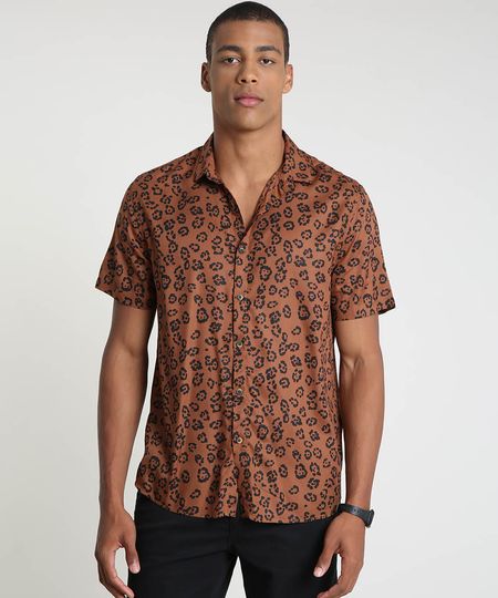 Camisa-Masculina-Tradicional-Estampada-Animal-Print-Onca-Manga-Curta-Marrom-9729731-Marrom_1 Camisa-Masculina-Tradicional-Estampada-Animal-Print-Onca-Manga-Curta-Marrom-9729731-Marrom_1
