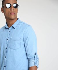 Camisa-Jeans-Masculina-Tradicional-com-Bolsos-e-Martingale-Manga-Longa-Azul-Claro-9898263-Azul_Claro_4