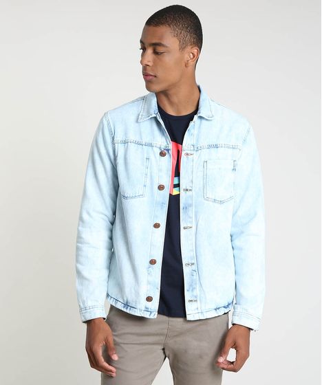 jaqueta jeans masculina azul claro
