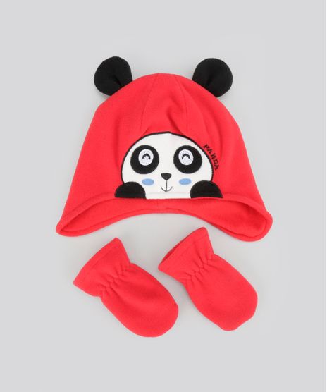 Kit-de-Gorro---Luva-em-Plush--Panda--Vermelho-8489942-Vermelho_1