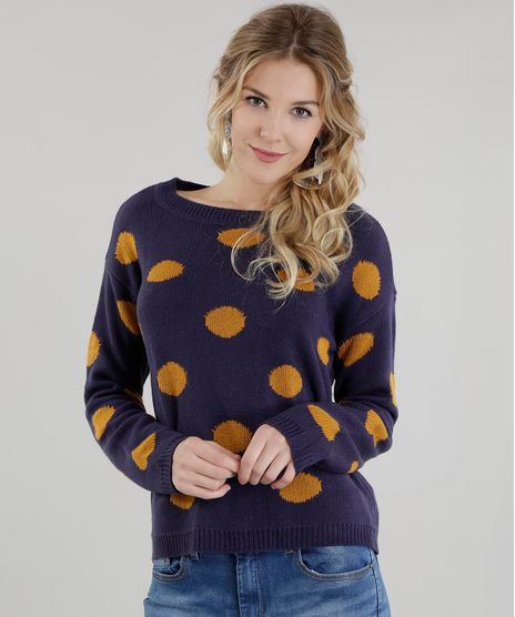 Sueter-em-Trico-Estampado-de-Poa-Azul-Marinho-8490014-Azul_Marinho_1