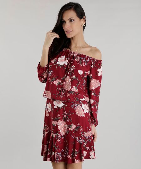 Vestido-Ombro-a-Ombro-Estampado-Floral-Vinho-8602775-Vinho_1