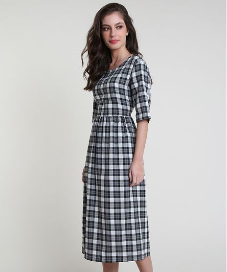 Vestido-Feminino-Mindset-Midi-Estampado-Xadrez-Manga-Curta-Chumbo-9946478-Chumbo_1