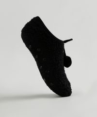Meia-de-Inverno-Feminina-Sapatilha-Felpada-com-Pompom-Preta-9837818-Preto_1