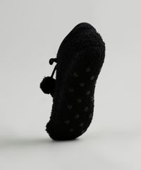 Meia-de-Inverno-Feminina-Sapatilha-Felpada-com-Pompom-Preta-9837818-Preto_2