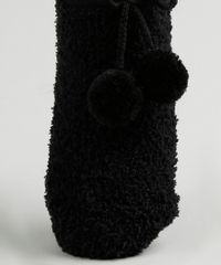 Meia-de-Inverno-Feminina-Sapatilha-Felpada-com-Pompom-Preta-9837818-Preto_3