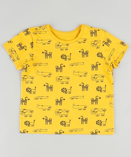 Camiseta-Infantil-Estampada-de-Bichos-Manga-Curta-Amarela-9875970-Amarelo_1