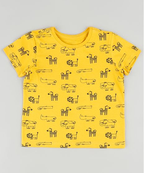 Camiseta-Infantil-Estampada-de-Bichos-Manga-Curta-Amarela-9875970-Amarelo_1