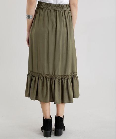 saia midi verde militar renner
