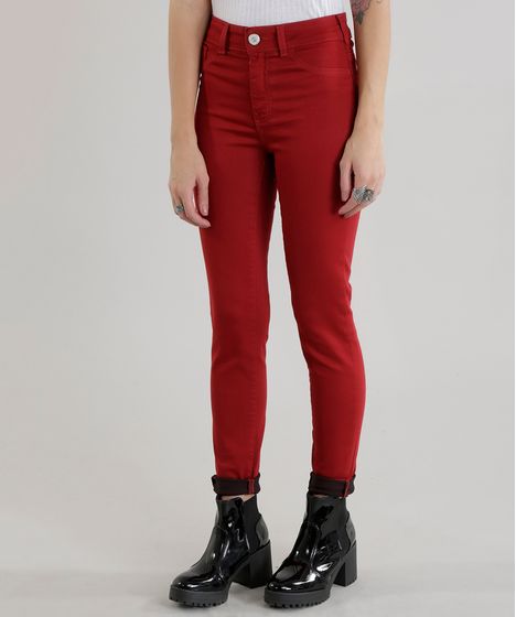 calça vermelha jeans