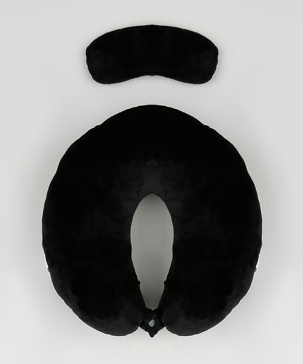 apoio de pescoço com máscara de dormir preto apoio de pescoço com máscara de dormir preto