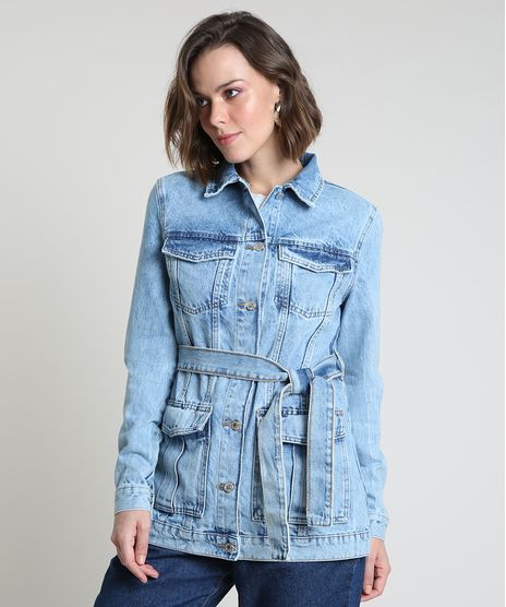 Jaqueta-Jeans-Feminina-Alongada-com-Bolsos-e-Faixa-para-Amarrar-Azul-Claro-9890052-Azul_Claro_1