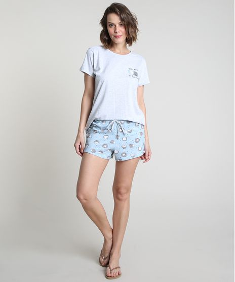 Pijama-Feminino-Porco-Espinho--Vivendo-no-Limite--Manga-Curta-Cinza-Mescla-Claro-9898193-Cinza_Mescla_Claro_1