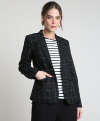 Blazer-Feminino-Estampado-Quadriculado-com-Bolsos-Preto-9820516-Preto_1