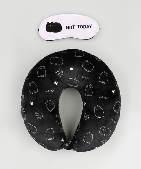 Kit-de-Apoio-de-Pescoco-Estampado-de-Gatinho---Tapa-Olho--Not-Today--Preto-9899815-Preto_1