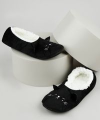 Meia-de-Inverno-Feminina-Sapatilha-Gatinho-Felpada-Preta-9837824-Preto_1