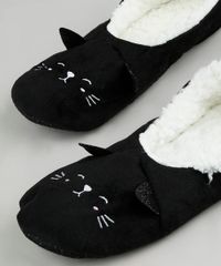 Meia-de-Inverno-Feminina-Sapatilha-Gatinho-Felpada-Preta-9837824-Preto_3